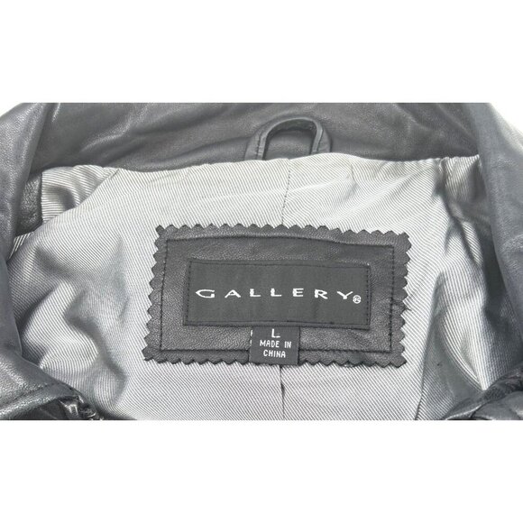 Gallery Womens Leather Black Jacket Blazer Sz L Soft Pockets Zip Front - Picture 7 of 8